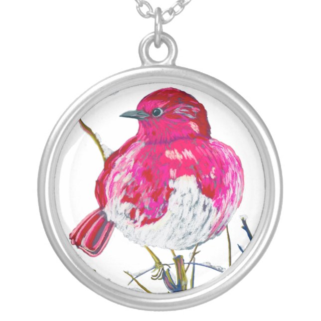 Winter Rose Bird Silver Plated Necklace (Front)