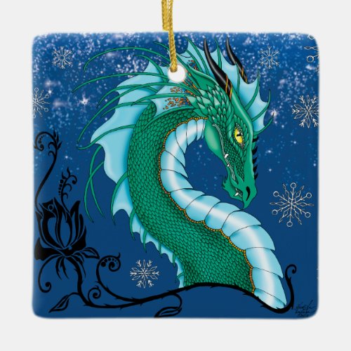 Winter Rose Dragon Ceramic Ornament