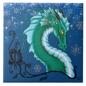 Winter Rose Dragon Ceramic Tile by tigressdragon at Zazzle