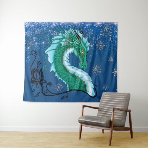 Winter Rose Dragon Tapestry