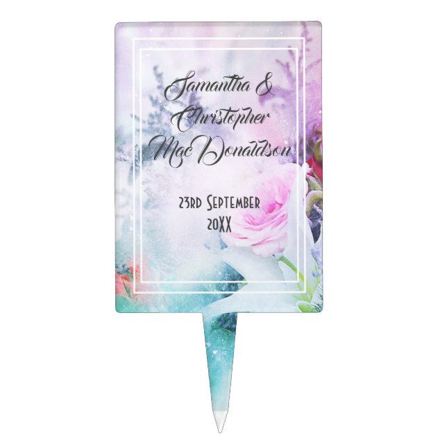Winter rose floral wedding cake topper (Front)