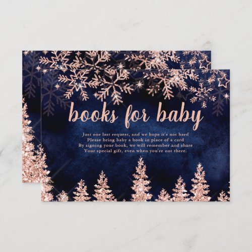 Winter rose gold snow pine navy books for baby enclosure card