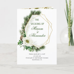 Winter Rose Pine Holly Christmas Wedding Program