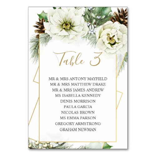 Winter Rose Pine Holly Table Numbers Card
