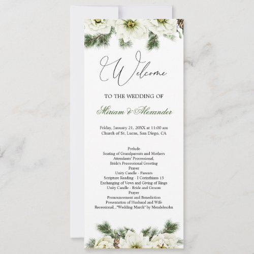 Winter Rose Pine Holly Wedding Program Invitation