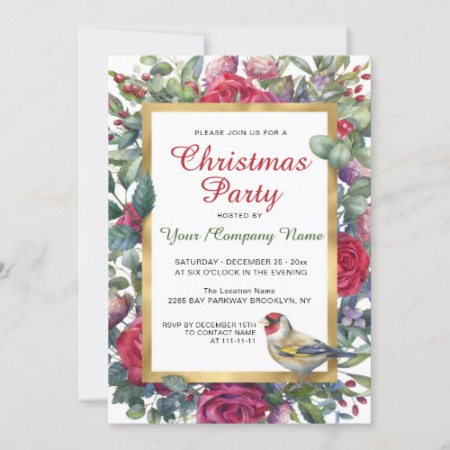 Winter Roses Floral Wreath Christmas Eve Party Invitation
