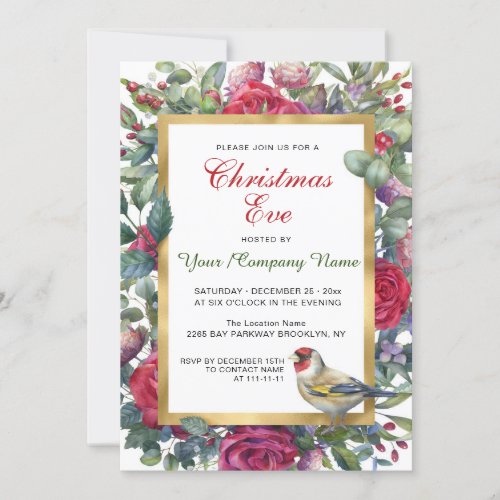 Winter Roses Floral Wreath Christmas Eve Party Invitation