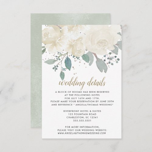 Winter Roses White Gold Floral Wedding Enclosure Card