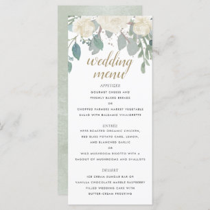 Winter Roses White Gold Floral Wedding Menu