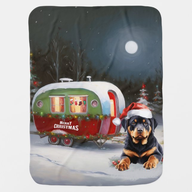 Winter Rottweiler Caravan Christmas Adventure Baby Blanket (Front)