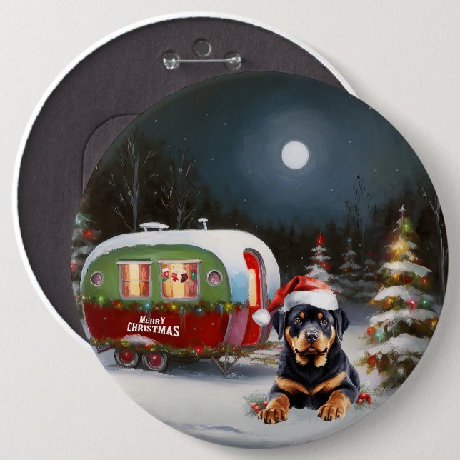 Winter Rottweiler Caravan Christmas Adventure Button (Front & Back)