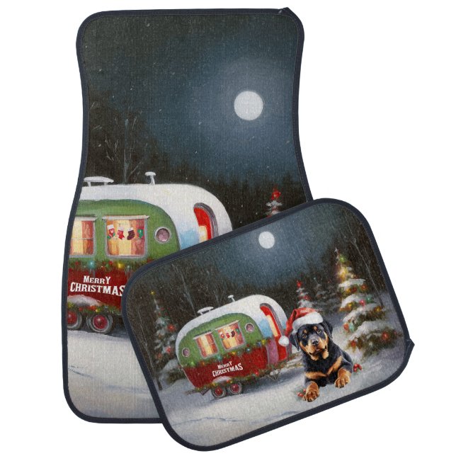 Winter Rottweiler Caravan Christmas Adventure Car Floor Mat (Set)
