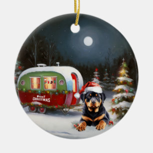 Winter Rottweiler Caravan Christmas Adventure Ceramic Ornament