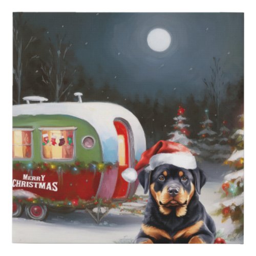 Winter Rottweiler Caravan Christmas Adventure Faux Canvas Print