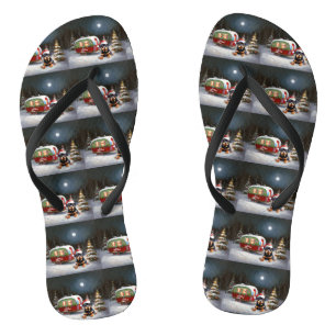 Winter Rottweiler Caravan Christmas Adventure Flip Flops