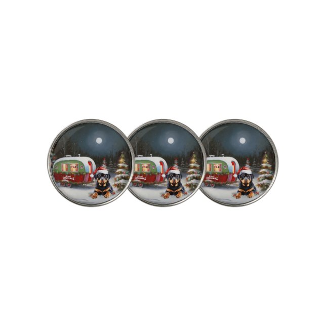 Winter Rottweiler Caravan Christmas Adventure Golf Ball Marker (3 Up)