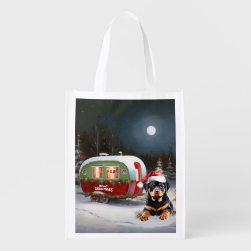 Winter Rottweiler Caravan Christmas Adventure Grocery Bag