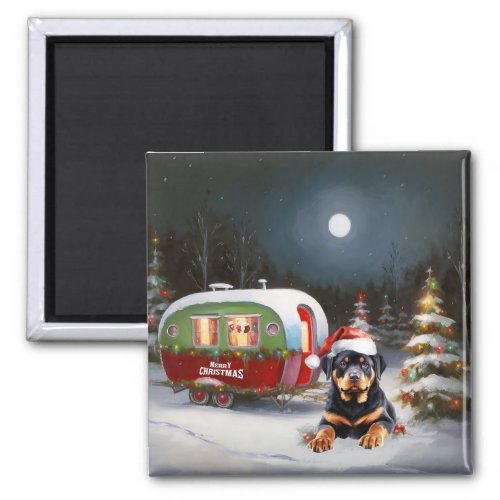 Winter Rottweiler Caravan Christmas Adventure Magnet