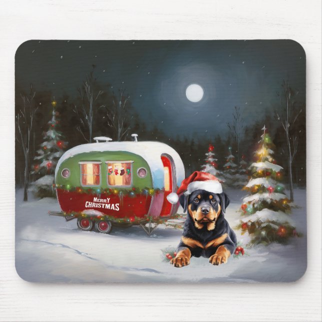 Winter Rottweiler Caravan Christmas Adventure Mouse Pad (Front)