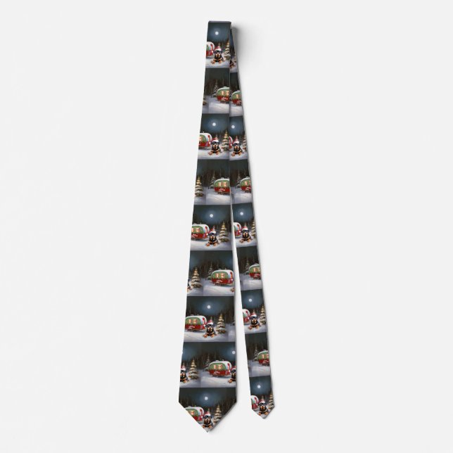 Winter Rottweiler Caravan Christmas Adventure Neck Tie (Front)