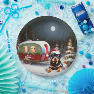 Winter Rottweiler Caravan Christmas Adventure Paper Plates