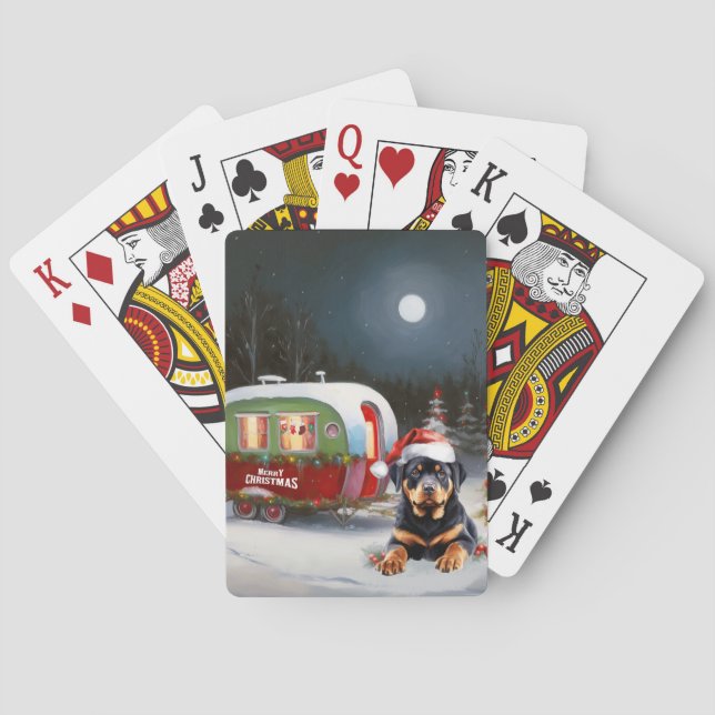 Winter Rottweiler Caravan Christmas Adventure Poker Cards (Back)