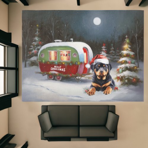 Winter Rottweiler Caravan Christmas Adventure Rug