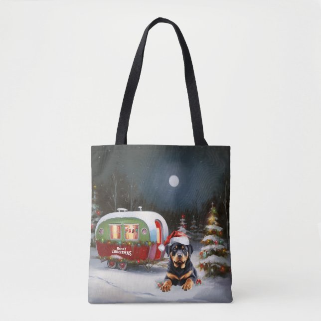 Winter Rottweiler Caravan Christmas Adventure Tote Bag (Front)