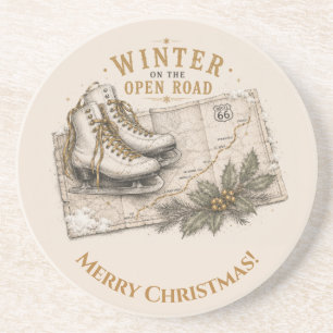 Winter Route 66 Christmas Drink Decor Coaster