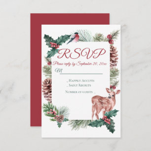 Winter RSVP Deer Floral Christmas Red Wedding Invitation