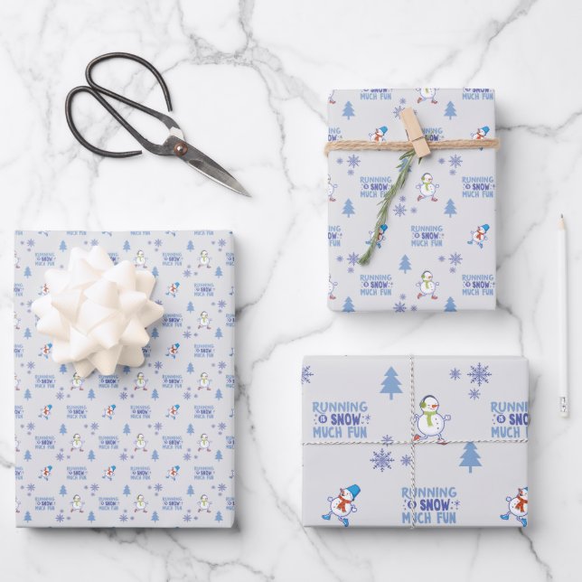 Winter Running - Snowman Christmas Tree Wrapping Paper Sheets (Front)