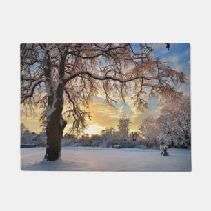 Winter Rural Landscape at Sunset Doormat
