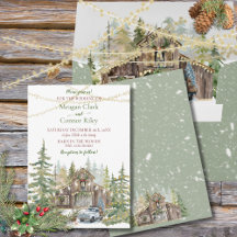 Winter Rustic Barn in Forest Wedding Invitation