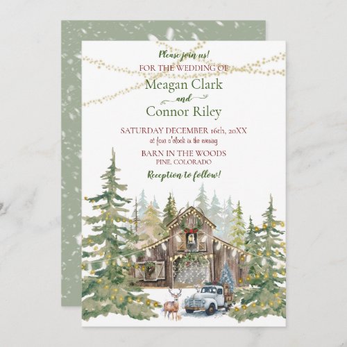 Winter Rustic Barn in Forest Wedding Invitation