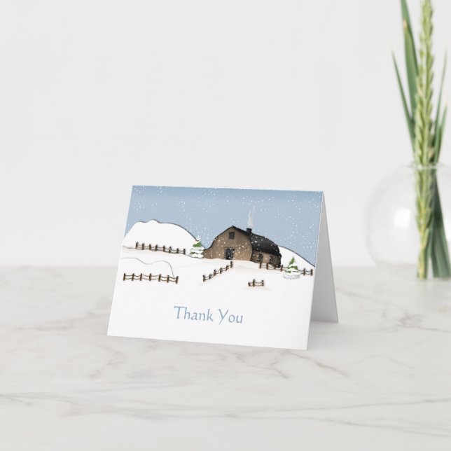 Winter Rustic Barn Thank You Cards (Front)