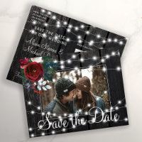 Winter rustic barn wood photo save date wedding