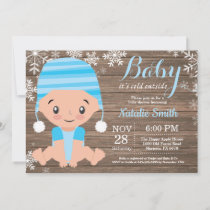 Winter Rustic Blue Boy Baby Shower Invitation