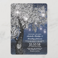 Winter Rustic Blue String Lights Wedding Invitation