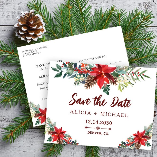 Winter rustic botanical wedding save the date announcement postcard (Creator Uploaded)