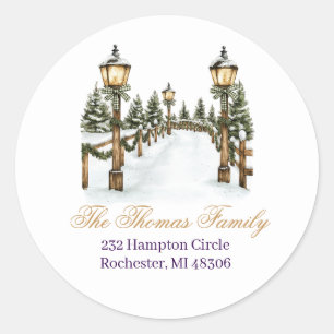 Winter Rustic Christmas Lamp Return Address Classic Round Sticker