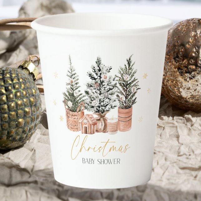 Winter Rustic Christmas Trees Baby Shower Paper Cups (Creator Uploaded)