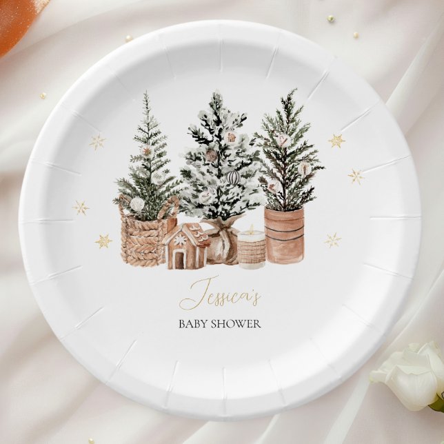 Winter Rustic Christmas Trees Baby Shower Paper Plates (Creator Uploaded)