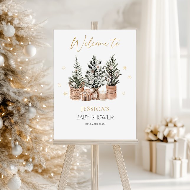 Winter Rustic Christmas Trees Baby Shower Welcome  Foam Board (Creator Uploaded)