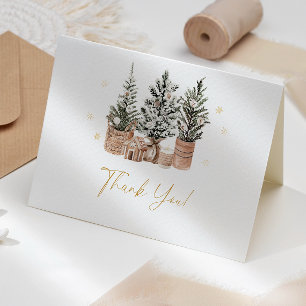 Winter Rustic Christmas Trees Letterpress Thank You Card