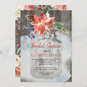 Winter Rustic Floral Barn Wood Bridal Shower Invitation