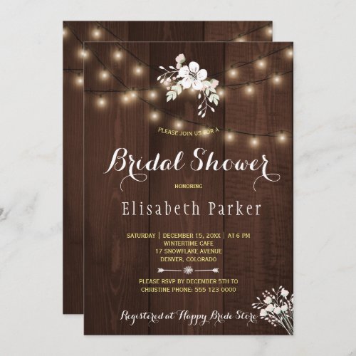 Winter Rustic Floral Bridal Shower  Barn Wood Invitation