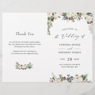 Winter Rustic Floral DIY Folded Wedding Program