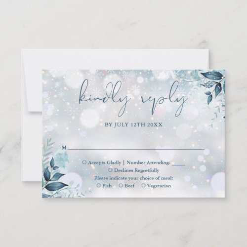 Winter Rustic Floral Elegant Wedding RSVP Card