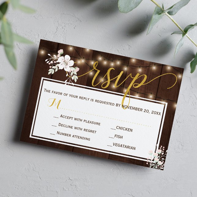 Winter Rustic Floral Wedding String Lights insert Invitation (Creator Uploaded)