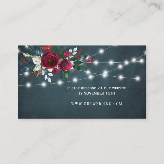 Winter rustic floral wedding website RSVP insert (Front)